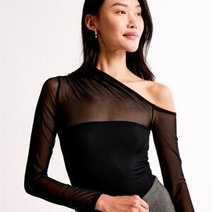 Abercrombie Black Sheer One-Shoulder Top